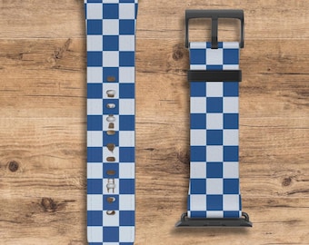 Blue Checkered Apple Watch Band, Blue Checkered Pattern Apple Watch Wrist Band, Compatible with All Apple Watch Series