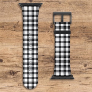 Black and White Plaid Apple Watch Band, Black Plaid Apple Watch Wrist Band, Compatible with All Apple Watch Series,  Classic Style