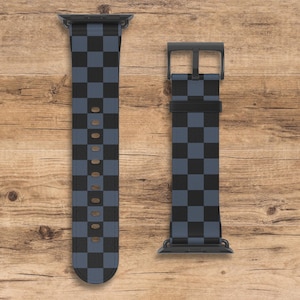 Blue Toned Gray and Black Checkered Apple Watch Band, Checkered Pattern Apple Watch Wrist Band, Compatible with All Apple Watch Series