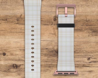 Tan Plaid Apple Watch Band, Tartan Plaid Apple Watch Wrist Band, Compatible with All Apple Watch Series, Classic Style