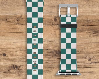 Green Checkered Apple Watch Band, Checkered Pattern Apple Watch Wrist Band, Compatible with All Apple Watch Series, Stylish Stocking Stuffer