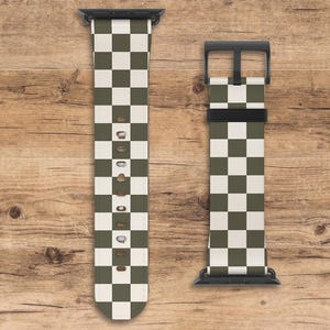 Checkered Apple Watch Band, Brown (with Olive Tones) Checkered Pattern Apple Watch Wrist Band, Compatible with All Apple Watch Series