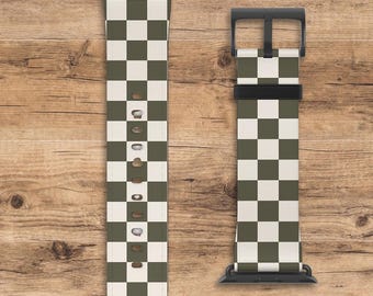 Checkered Apple Watch Band, Brown (with Olive Tones) Checkered Pattern Apple Watch Wrist Band, Compatible with All Apple Watch Series