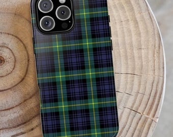 Blue & Green Plaid iPhone Case | Tartan Scottish Style Cover for iPhone 17 16 15 14 13 12 11 | Classic Checkered Phone Case Gift for Him Her