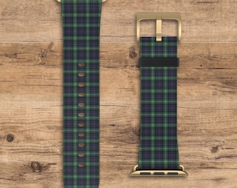 Blue and Green Plaid Apple Watch Band, Tartan Plaid Apple Watch Wrist Band, Compatible with All Apple Watch Series,  Classic Scottish Style