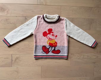 Vintage 1960er / 1970er Jahre Mickey Mouse Kinder Pullover Disney Retro Kleinkind gestrickt