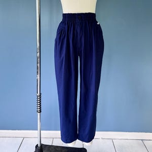Vintage 1980s Navy Blue High Waisted Pleated Pants Chinos xs - s