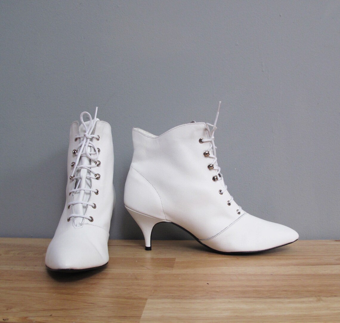 white lace up granny boots