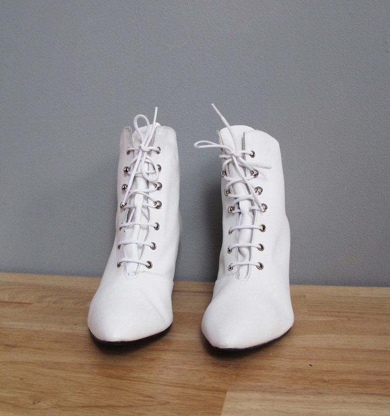 white lace up granny boots