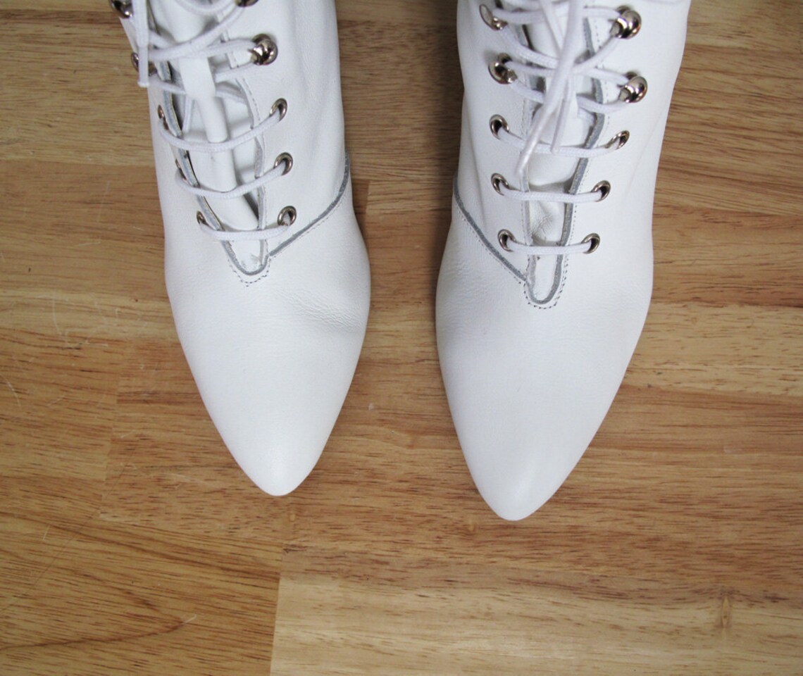 white lace up granny boots