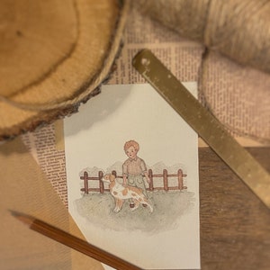 Illustration  "Harry et Cooper" A6, A5, carte postale, à encadrer, cottagecore, slow life, décoration, aquarelle, enfant, anniversaire.