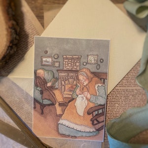Illustration  "Les Vieux Amants" A6, A5, carte postale, à encadrer, cottagecore, slow life, décoration, aquarelle, grands parents, fête.