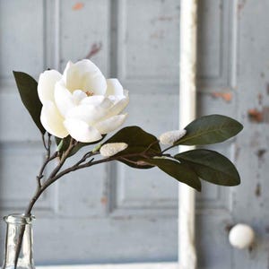Sweetbay Magnolia Spray 23&quot; | White Faux Flowers | Elegant Home Decor | Artificial Magnolia Stem | Wedding Bouquet Filler | Farmhouse Floral