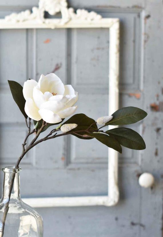 Sweetbay Magnolia Spray 23" | White Faux Flowers | Elegant Home Decor | Artificial Magnolia Stem | Wedding Bouquet Filler | Farmhouse Floral