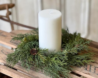 Telluride Spruce Candle Ring | 10" | Faux Greenery with Pine Cones | Christmas Centerpiece | Winter Wreath | Holiday Table Decor