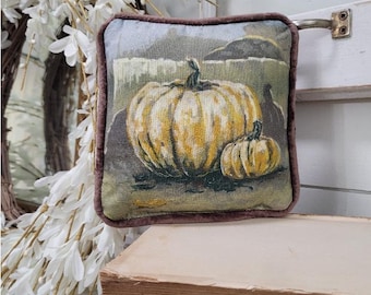 7" Pumpkin Pillow with brown velvet back | decorative pillow | fall decor | home decor | fall pillow