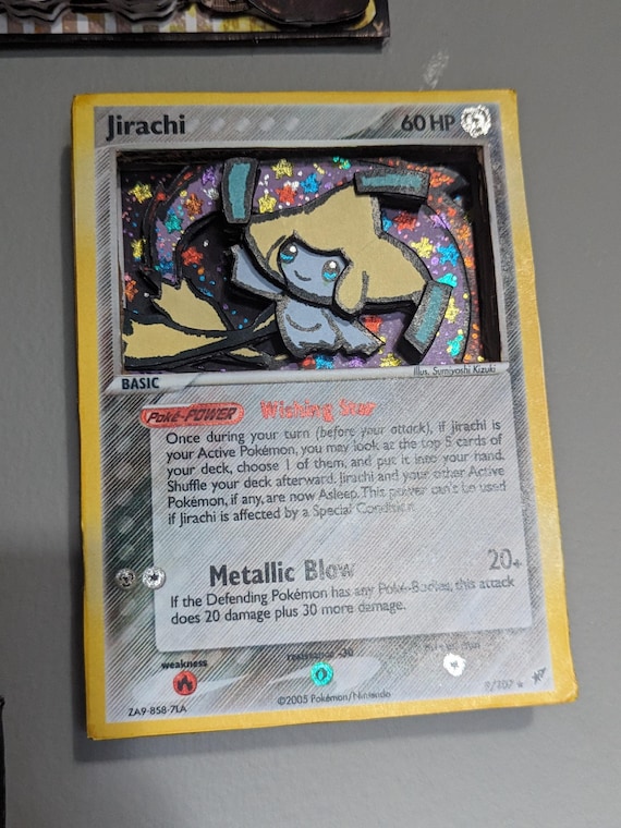Pokemon Jirachi Deoxys Card Holo Glitter 3D Art Shadow Box