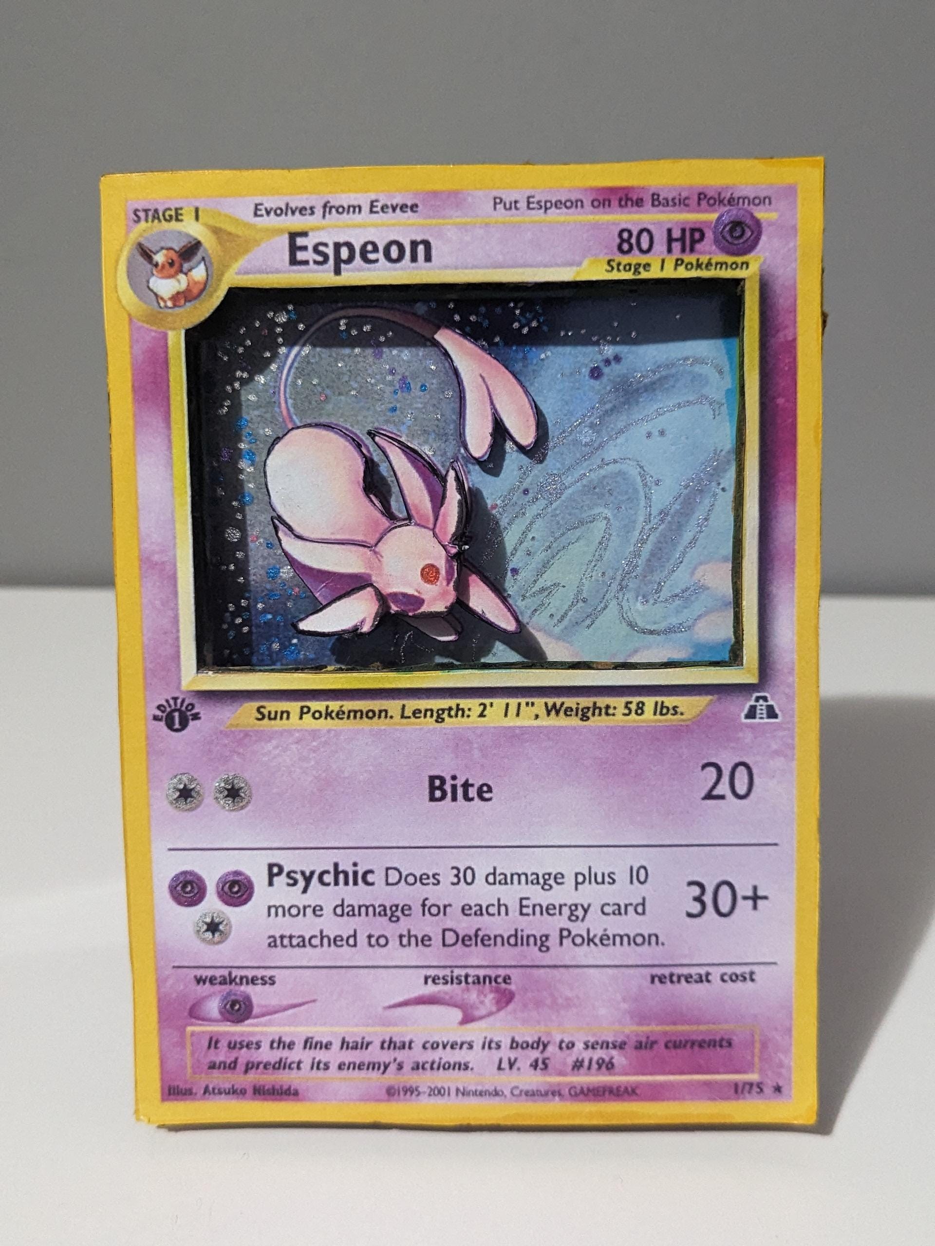Pokemon Espeon Neo Discovery Card Holo Glitter 3D Art Shadow Box