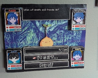 Omori Battle Aubrey Kel Hero Mole Sprout Shadow Box / 3D Art