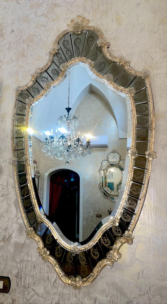 印象的なミラー ベネチアン ムラーノ ガラス 1900 年のシールド - Etsy