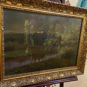 Ancient oil on canvas with landscape detail on an important 19th century frame