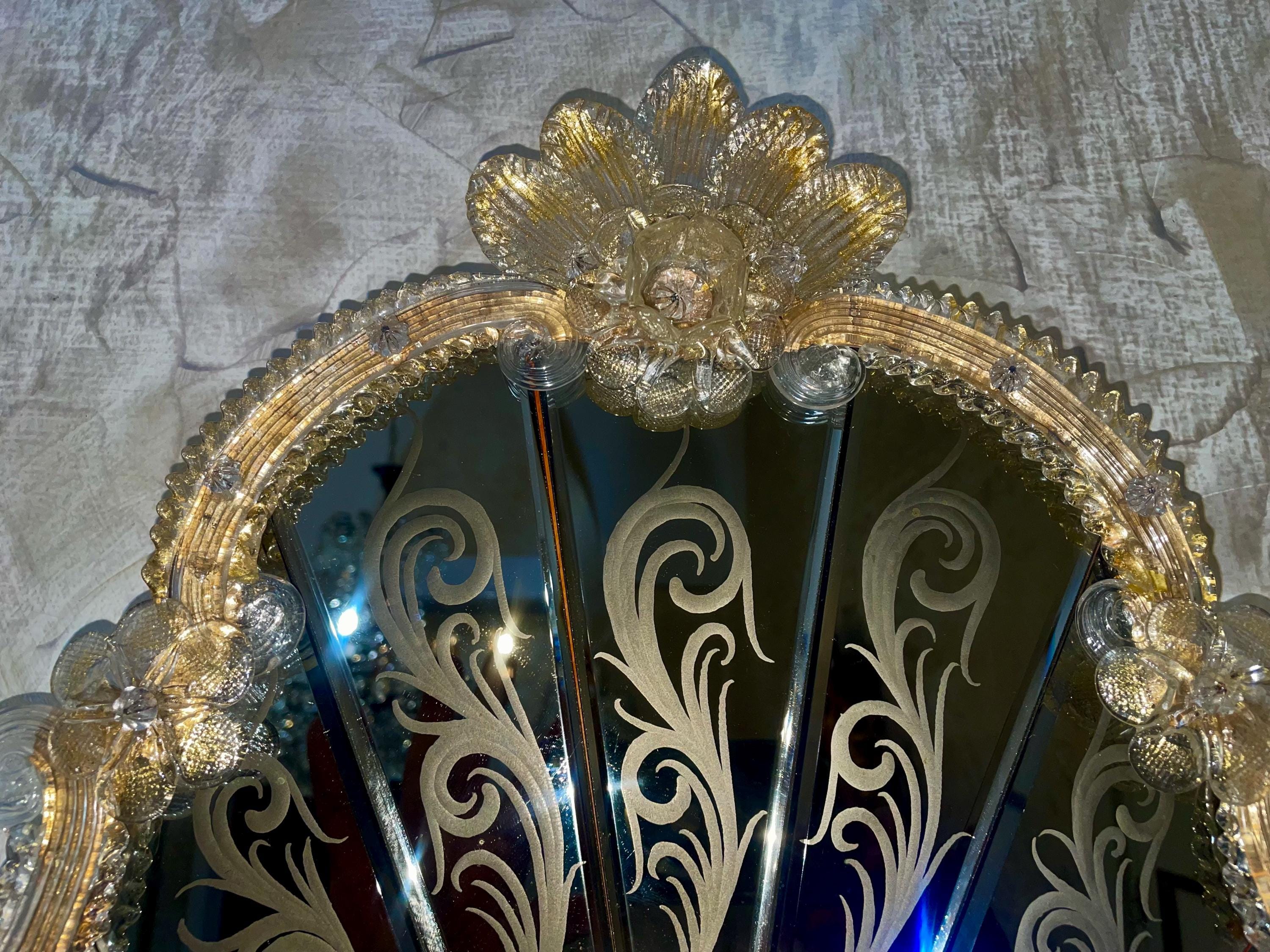 印象的なミラー ベネチアン ムラーノ ガラス 1900 年のシールド - Etsy