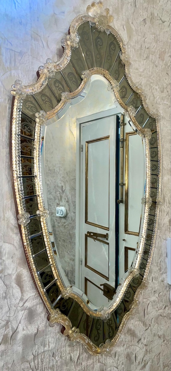 印象的なミラー ベネチアン ムラーノ ガラス 1900 年のシールド - Etsy