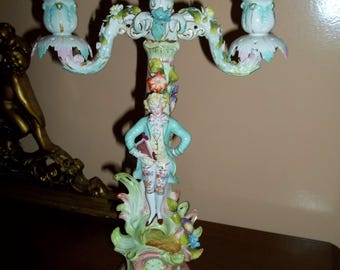 antique and rare 18th century candlestick in fine Dresden porcelain, a true work of art