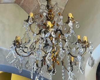 Florentine crystal chandelier with amber-colored details from 1900