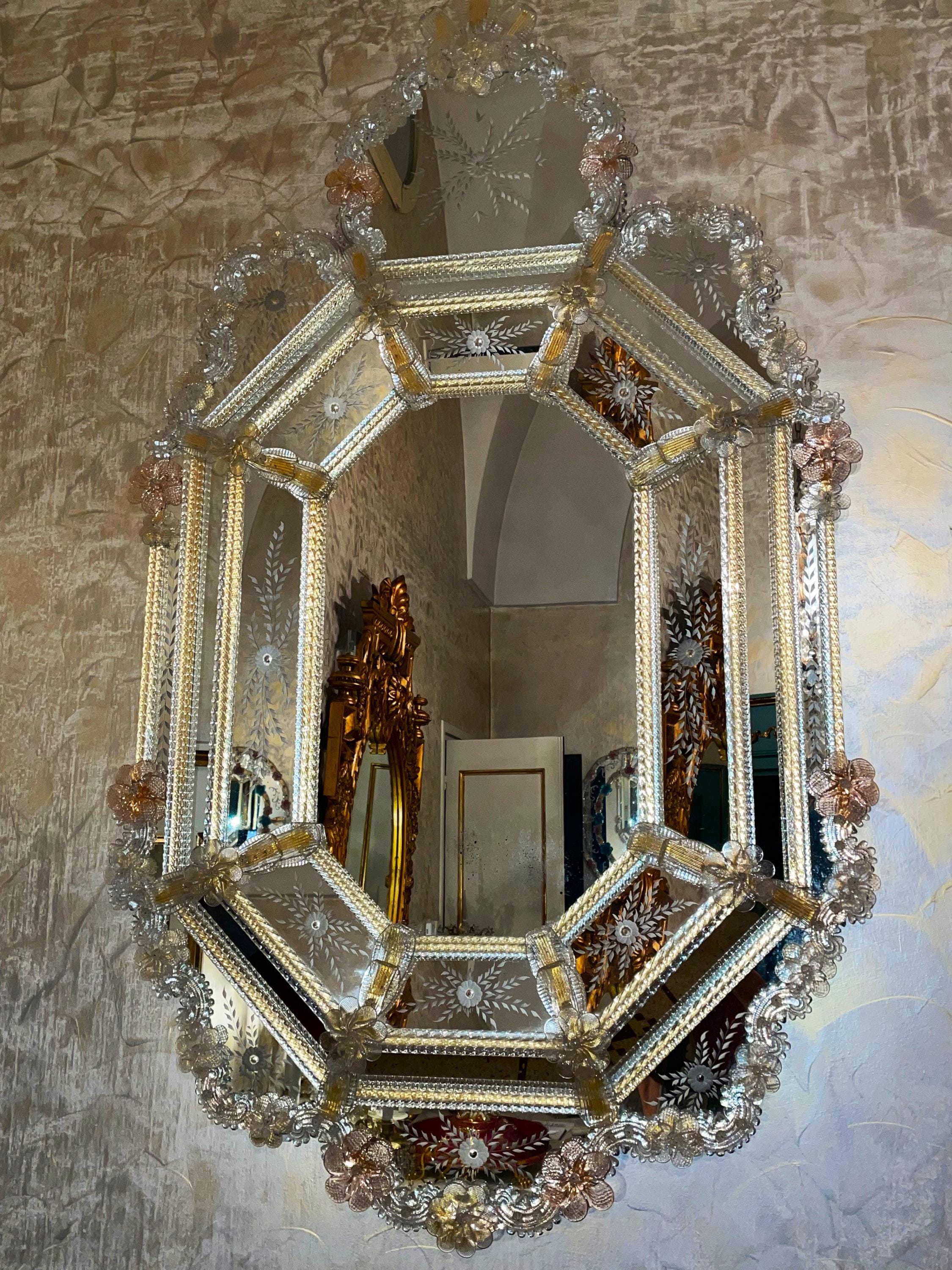 Impressive Mirror Venetian IN Murano Glass Gold, White