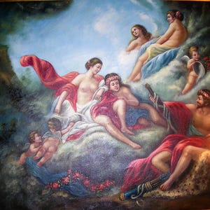 large size oil painting on canvas - Apollo and his Venus- with gold leaf frame