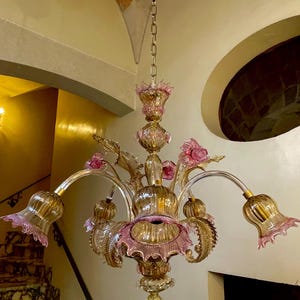 large rose gold chandelier, Murano, Venice