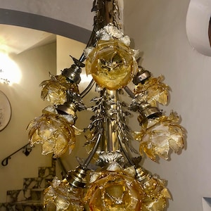 Venezianischer Kronleuchter, Blumenstrauß aus französischen Rosen aus Murano, Anfang des 20. Jahrhunderts