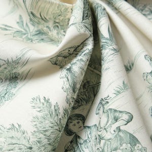 280 cm Upholstery French Country Decor Fabric Green and White Wide Cotton Print Fabric for Curtains Cushions and Duvet Covers, 10 Meters
