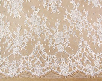 French Chantilly Lace Fabric Scalloped Edge Lace for Wedding Dresses Delicate French Off White Lace for Sewing Lingerie and Corsets