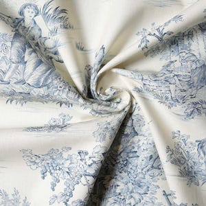 10 Meters Toile de Jouy Upholstery Fabric Blue and Ivory Canvas French Cotton Print Fabric for Curtains Cushions and Duvet Covers 280cm Wide
