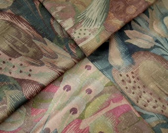 Printed Fabric Panels Vintage from 1980s in 4 Color Variants with Peacocks and Nature Textile Decorative Fabric for Upholstery and Wall Art