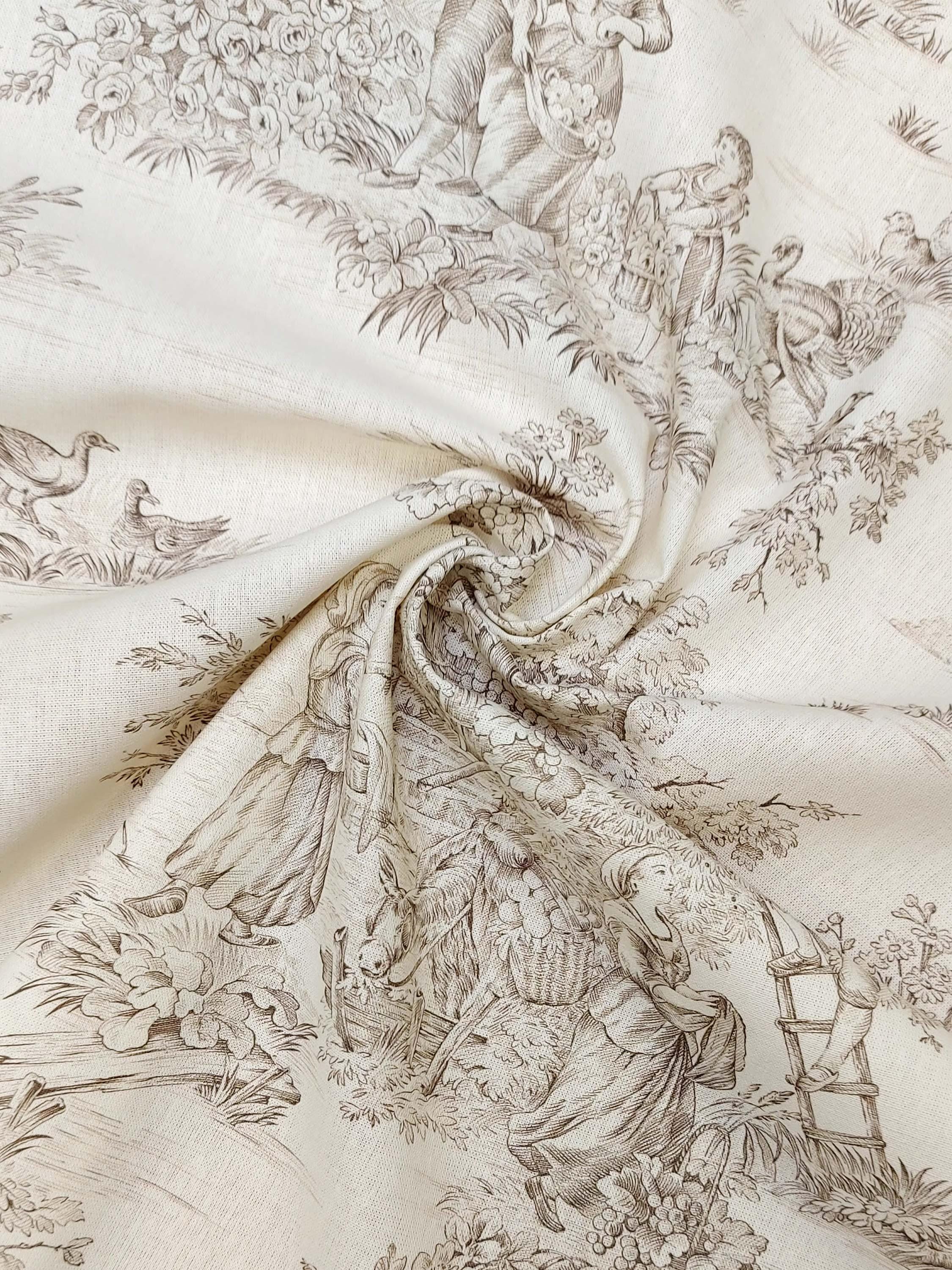 Beige Toile De Jouy Extra Wide French Country Printed Fabric 10