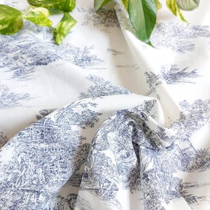 Toile de Jouy Cotton Printed Fabric Blue for Upholstery Home Decor Fabric Country French Pastoral Print Fabric for Curtains and Headboards