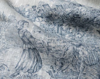 Tessuto Lino Toile de Jouy Arredamento Lino Stampato per Tende Sedie e Cuscini Tessuto Provenzale Lino per Tovaglie e Copriletto 10 Metri