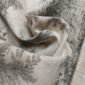 Grey Toile de Jouy Linen Fabric for Upholstery Printed 100% Linen Fabric Black Toile Linen Fabric for Tablecloth and Curtains 10 Meters