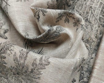 Grey Toile de Jouy Linen Fabric for Upholstery Printed 100% Linen Fabric Black Toile Linen Fabric for Tablecloth and Curtains 10 Meters