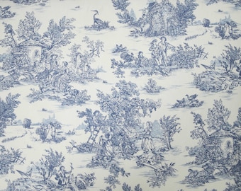 Mini Toile de Jouy-tyg ljusblått lätt bomull för sömnad, metervara