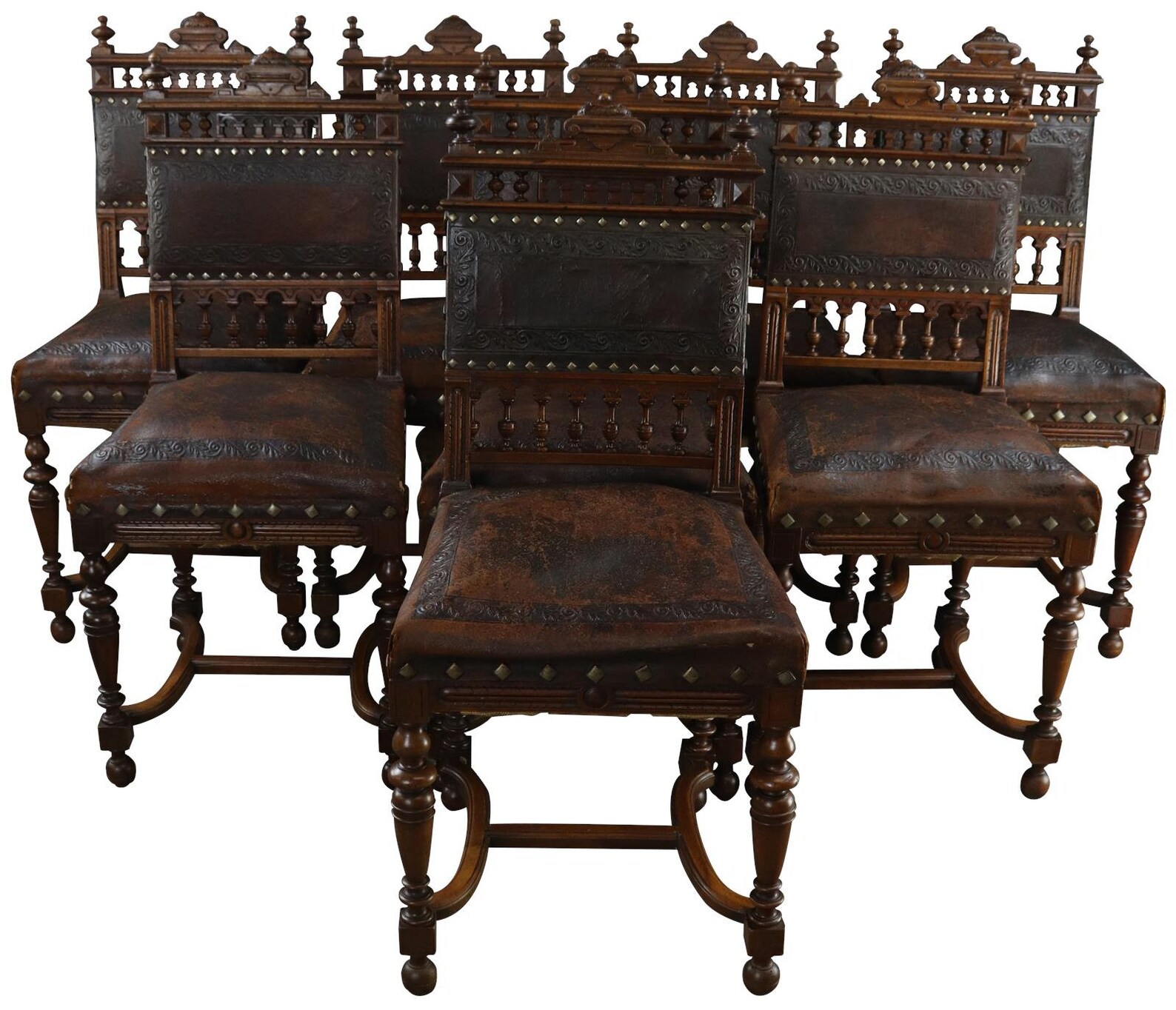 Antique Dining Chairs Henry II Set 8 Renaissance Embossed Etsy