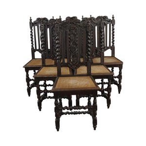 Antique Dining Chairs Chair Hunting Renaissance Set 6 Cane Oak