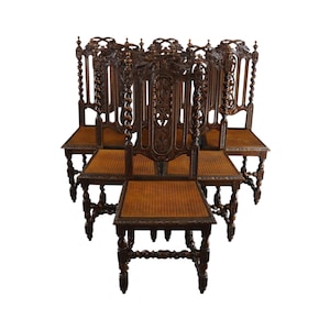 Antique Dining Chairs Chair Hunting Renaissance Set 6 French Oak Cane Rattan
