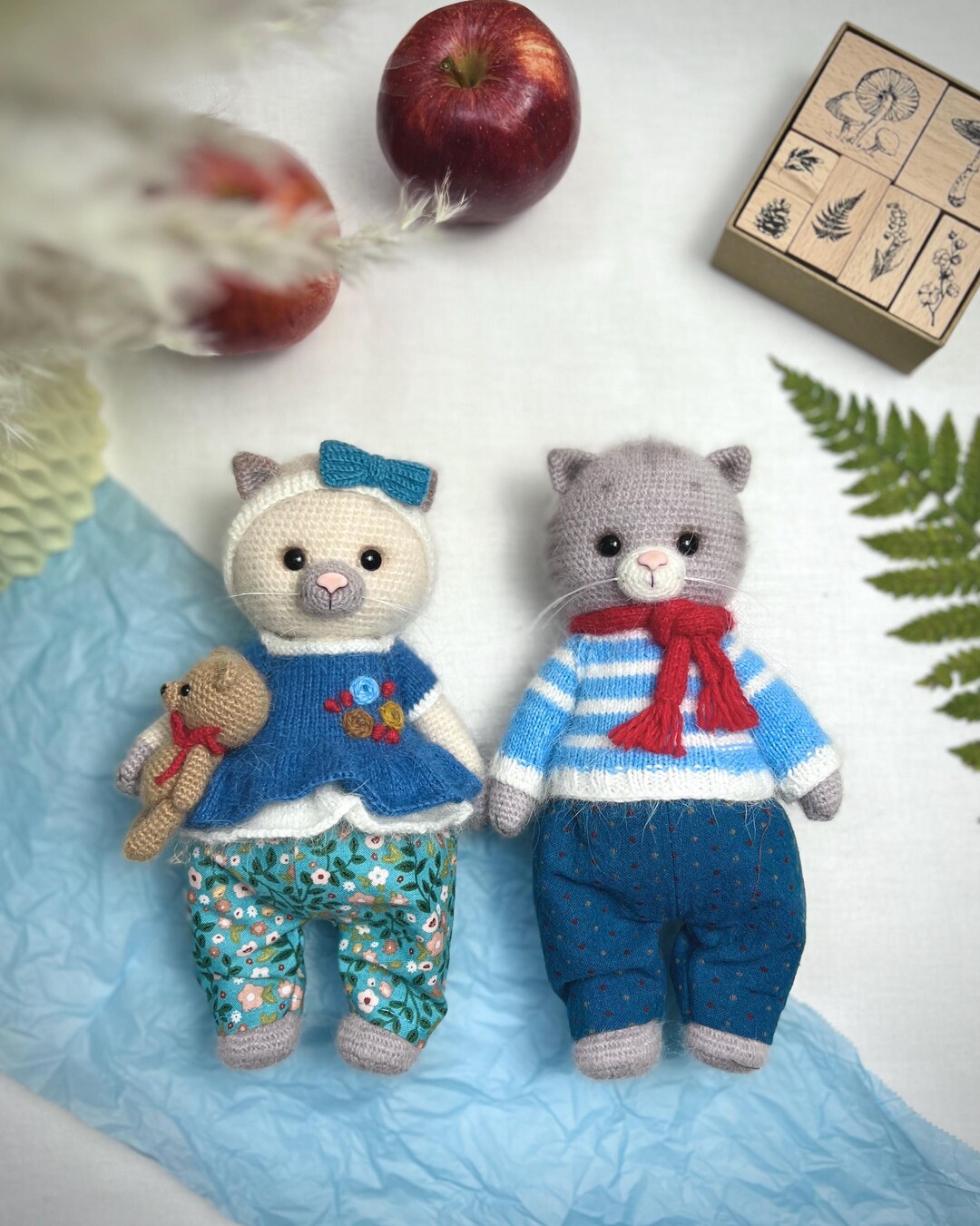 Handmade Crochet Kittens Set: Miniature Collectible Toys With Clothes ...