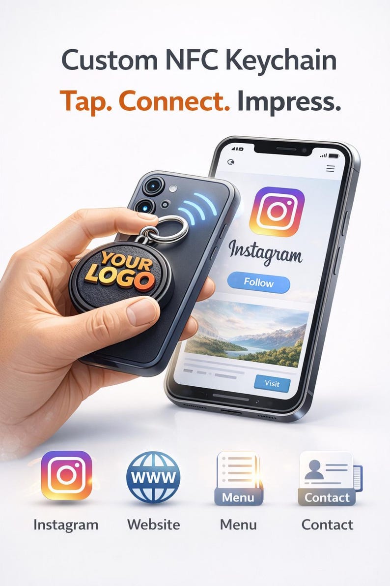 Smart NFC Keychain – Custom Logo Tap Tag, Social Media & Business Link ...