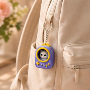Turkish Angora Cat Keychain, Cute Cat Lover Gift, Kawaii Cat Keyring, Purple Cat Bag Charm, Mini Game Console Cat, 3D Printed Cat Gift