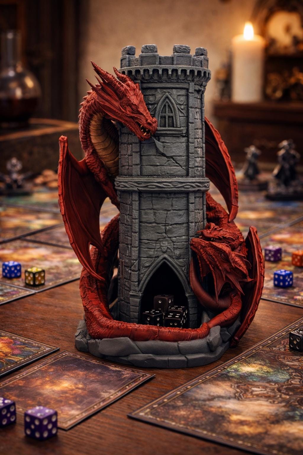 Listing photo: Twin Fate Dragon Dice Tower, 3D Printed Dice Tower, DnD Dice Roller Tower, Dragon Tabletop Accessory, RPG Dice Tower Gift